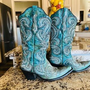 Corral Teal Embroidered Cowboy Boots